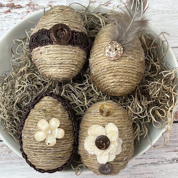 Shabby Chic Leather Jute Easter Eggs, Custom Eggs - Picture 1 of 15